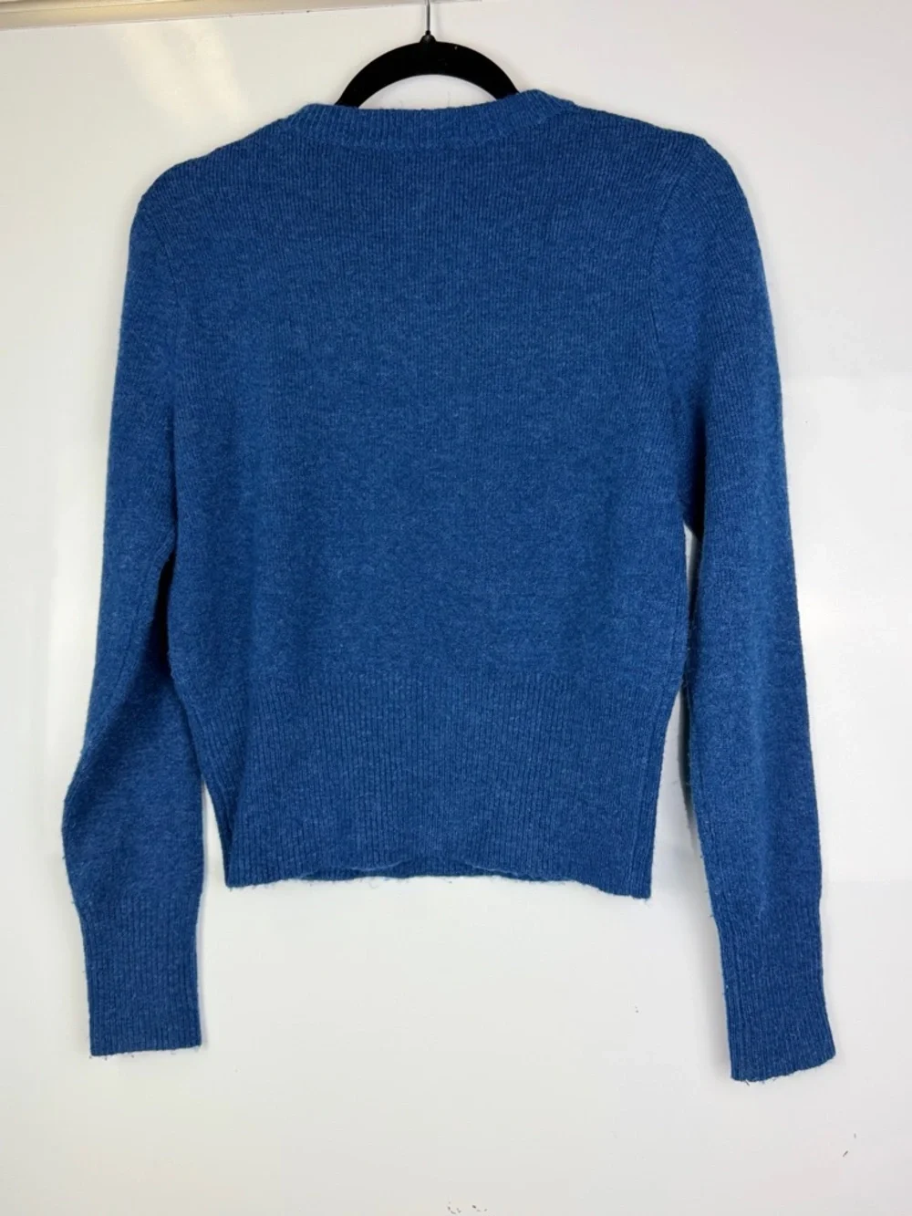 J. Crew Sz S Merino Wool Blend Royal Blue Button-Shoulder Crewneck Sweater